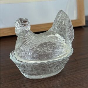 Vintage Indiana Glass Clear Hen on Nest Candy Dish